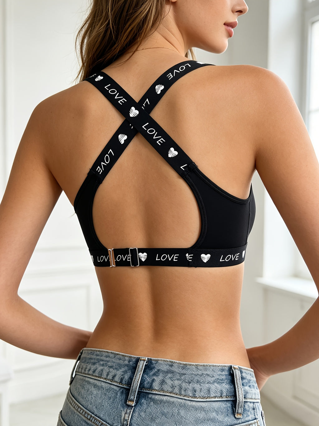 Women'S Front Buckle Triangle Cup Bra, Cross Backless Beautiful Back Bra, Letter Fashion Comfortable Underwear
