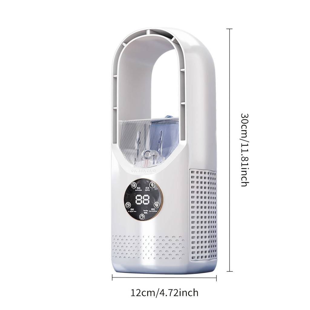Portable Air Conditioning Fan USB Tower Fan Desktop Bladeless Fan - with Water Mist Cooling, Seven-Color LED Ambient Light, Timer And Smart Shutdown - Perfect for Office, Travel, Camping And Home Essentials