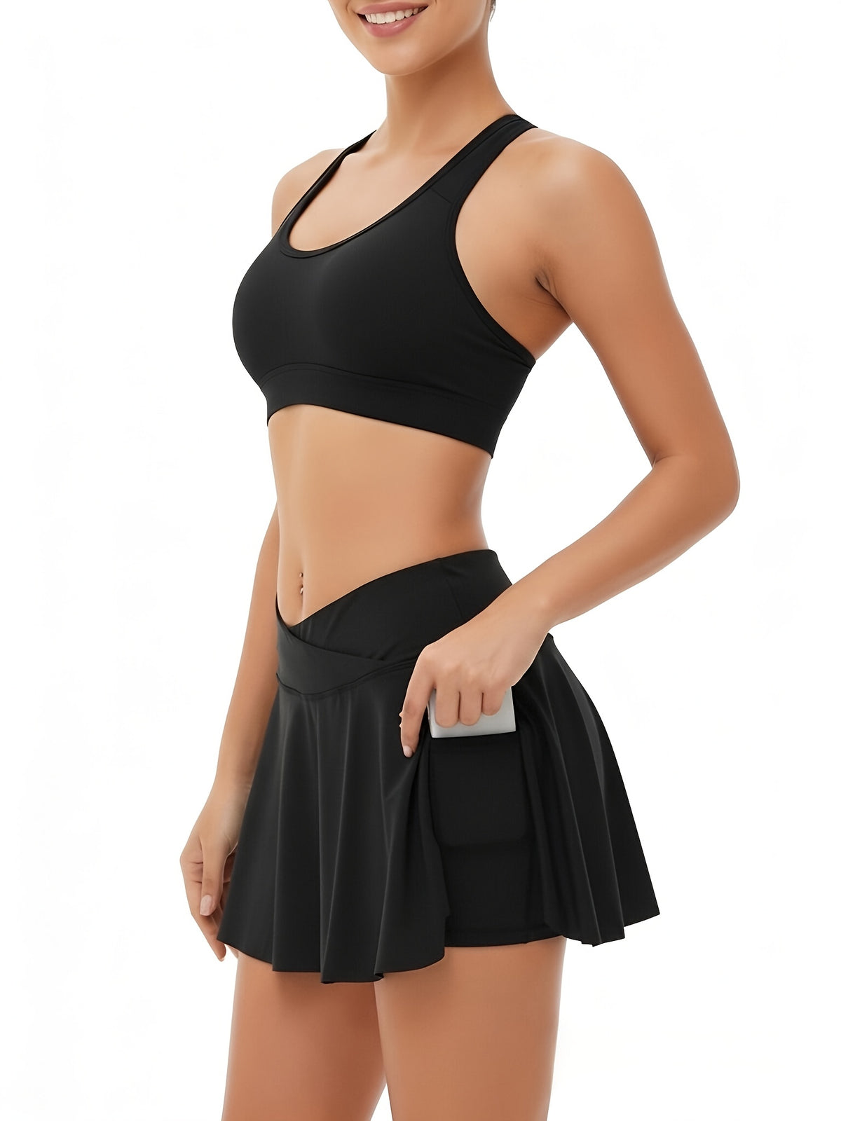 Cross V Waist Tennis Skirt With Pockets For Women, High Waist Ruched Golf Skorts With Built-in Shorts, Athletic Running Pickleball Workout Skirt