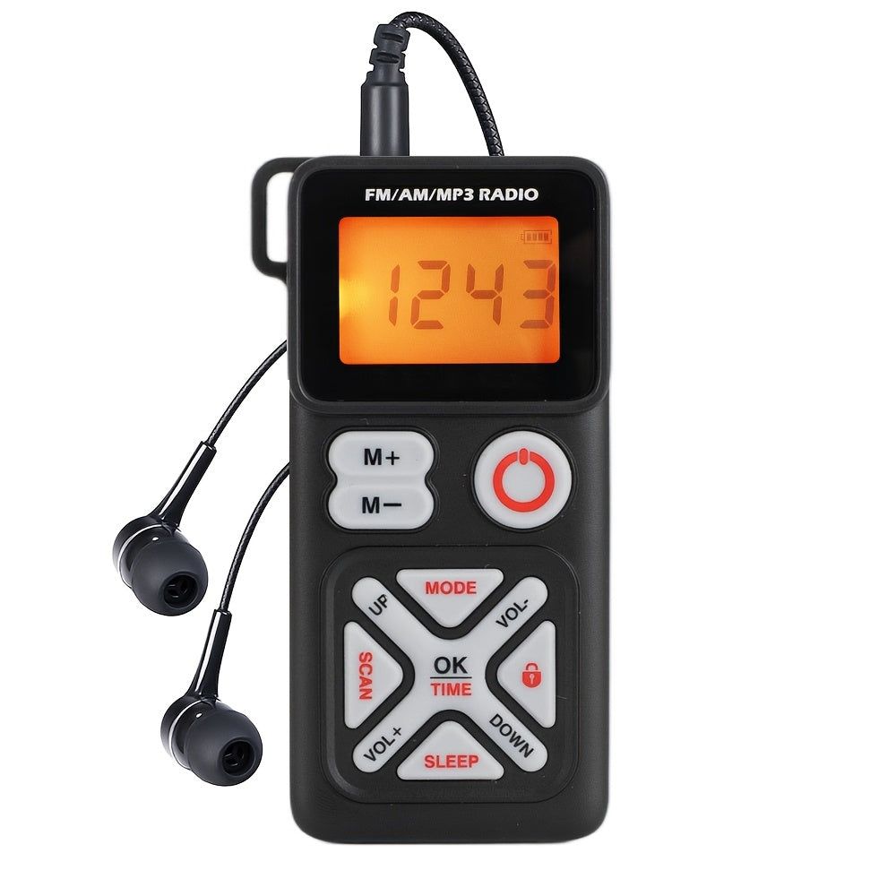 Pocket AM FM Radio Portable Personal Mini Radio with Digital Tuning LCD Display and Back Clip, Rechargeable Pocket Radio with Earphone and SD Card Player for Walking, Jogging