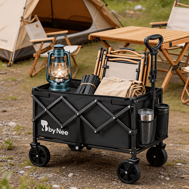 All Terrain Wheel Foldable Camping Garden Cart, High Load-bearing Capacity, Large Capacity, Suitable For Camping Picnics, Garden Labor, Stall Shopping, Reinforced Frame, Portable, A Must-have For Multi Scene Home Outdoor Activities