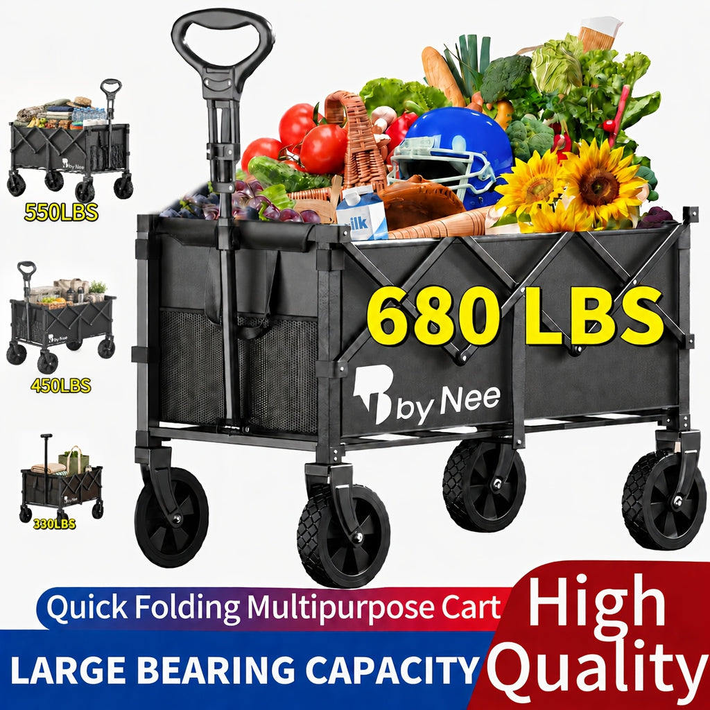 All Terrain Wheel Foldable Camping Garden Cart, High Load-bearing Capacity, Large Capacity, Suitable For Camping Picnics, Garden Labor, Stall Shopping, Reinforced Frame, Portable, A Must-have For Multi Scene Home Outdoor Activities