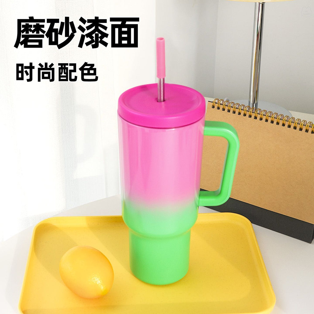 水杯冰霸渐变高颜值吸管杯子新款女夏天车载杯男便携不锈钢保温杯