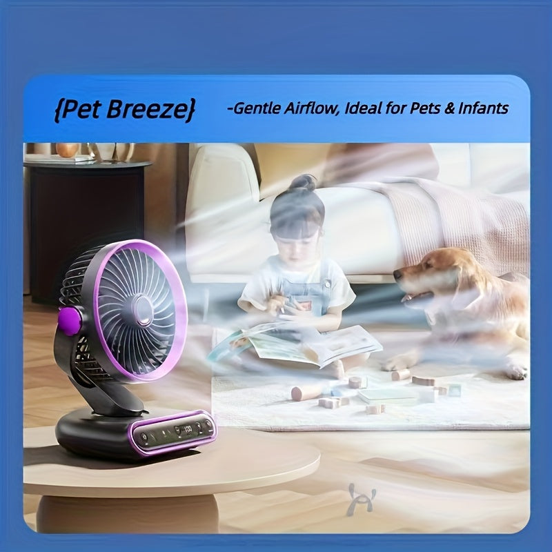 Smart Desktop Circulation Fan, 4 Modes And 100 Adjustable Speeds, Timed Use with Long Battery Life, for Bedroom, Office, Living Room, And Outdoor