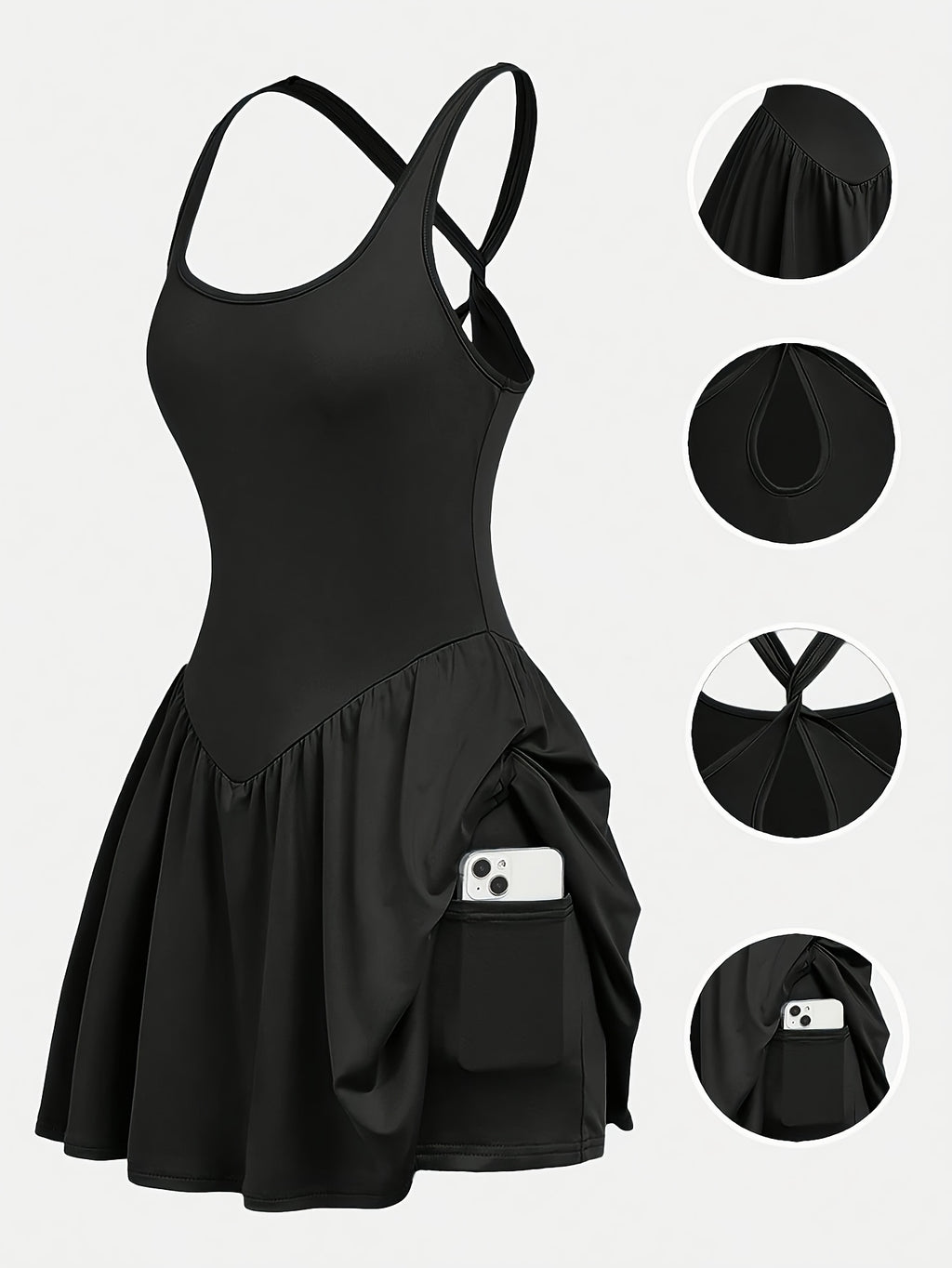 Women's Athletic Dress, Casual Sexy Back Anti-Exposure Base Layer Outdoor Running Fitness Tennis Skirt, Yoga Dress