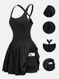 Women's Athletic Dress, Casual Sexy Back Anti-Exposure Base Layer Outdoor Running Fitness Tennis Skirt, Yoga Dress