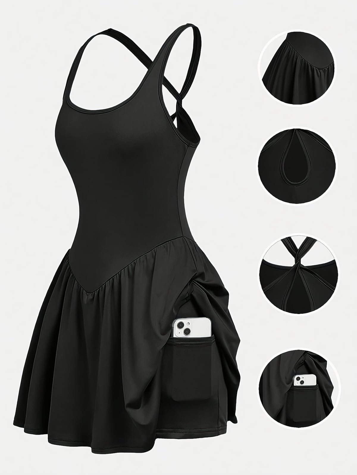 Women's Athletic Dress, Casual Sexy Back Anti-Exposure Base Layer Outdoor Running Fitness Tennis Skirt, Yoga Dress