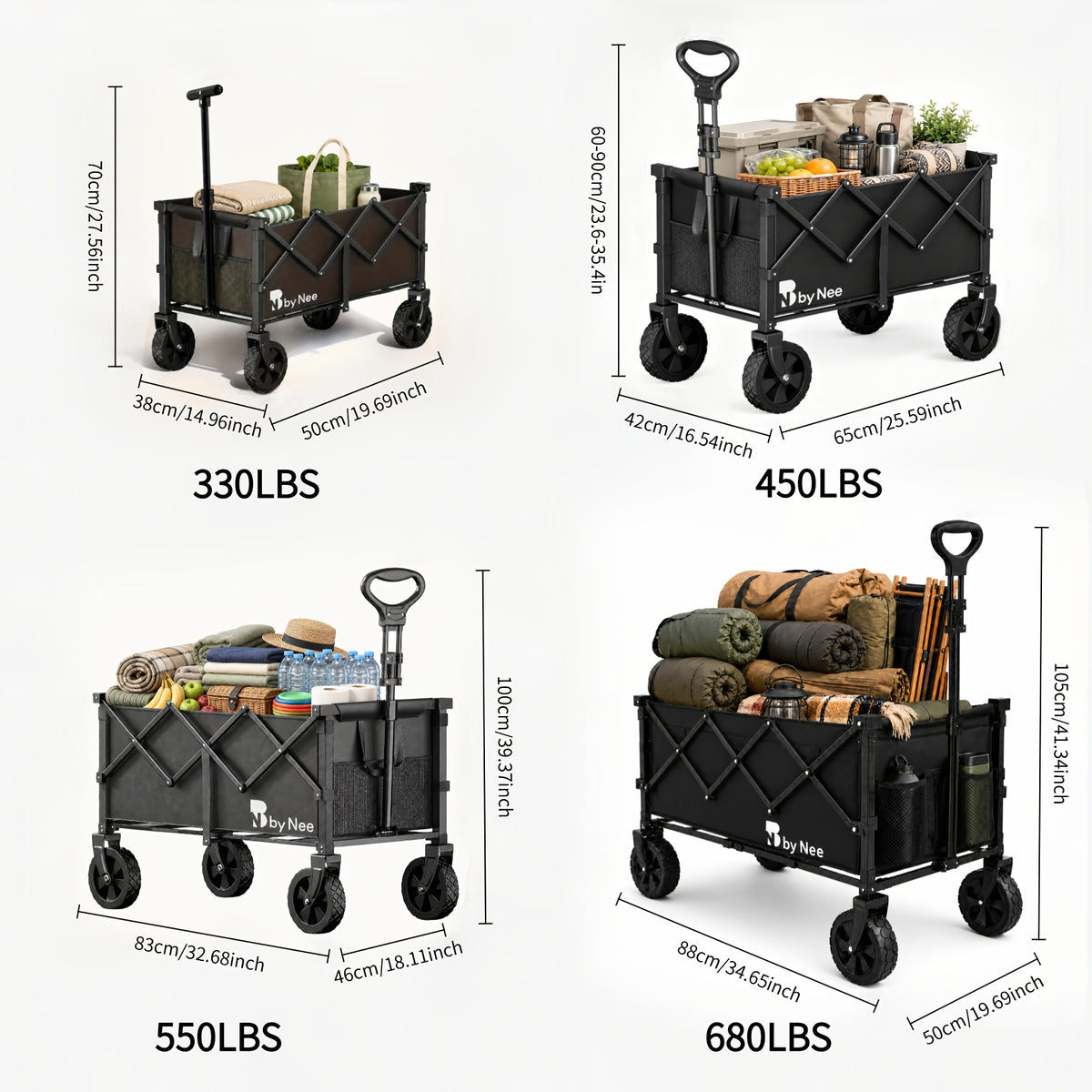 All Terrain Wheel Foldable Camping Garden Cart, High Load-bearing Capacity, Large Capacity, Suitable For Camping Picnics, Garden Labor, Stall Shopping, Reinforced Frame, Portable, A Must-have For Multi Scene Home Outdoor Activities