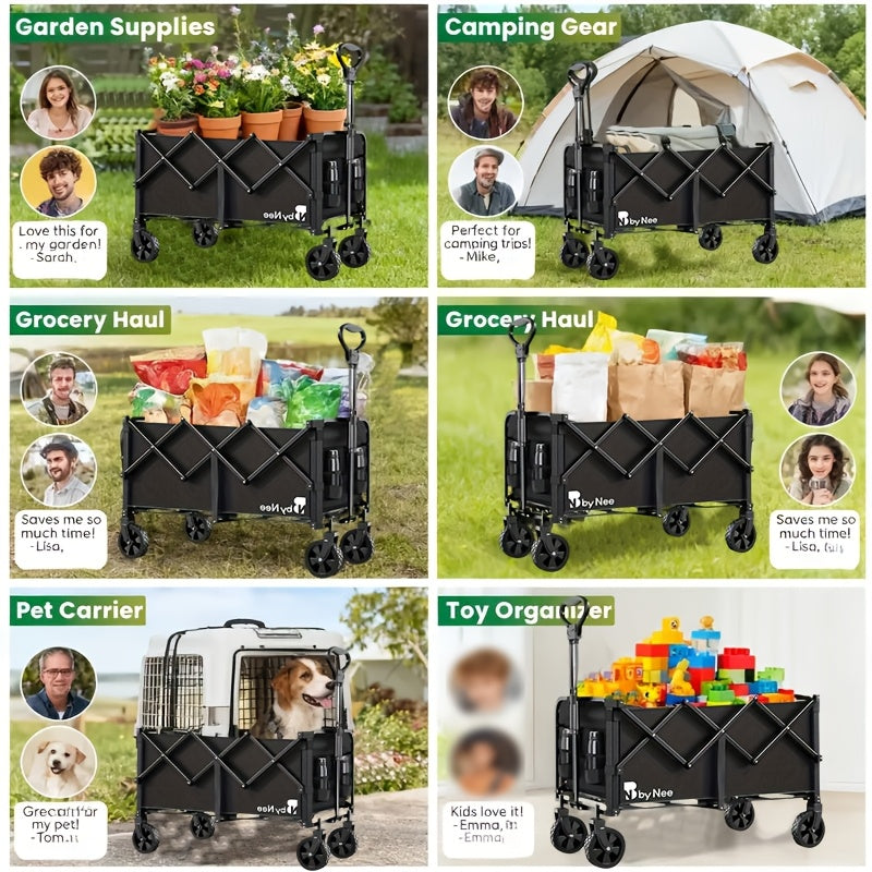 All Terrain Wheel Foldable Camping Garden Cart, High Load-bearing Capacity, Large Capacity, Suitable For Camping Picnics, Garden Labor, Stall Shopping, Reinforced Frame, Portable, A Must-have For Multi Scene Home Outdoor Activities