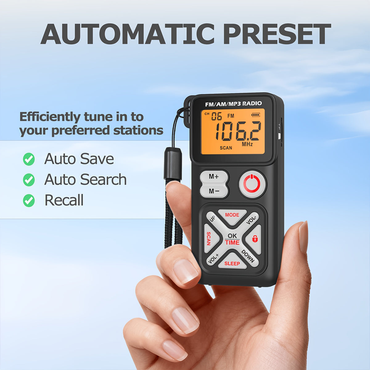 Pocket AM FM Radio Portable Personal Mini Radio with Digital Tuning LCD Display and Back Clip, Rechargeable Pocket Radio with Earphone and SD Card Player for Walking, Jogging