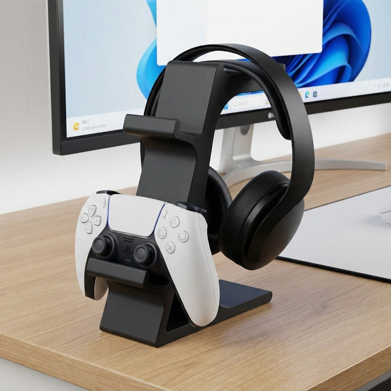Three-in-One PS5 and Xbox Controller Stand with Headphone Storage Rack, Saves Desktop Space. Suitable for Game Controller Storage, Controller Stand, Headphone Stand, and Other Gaming Accessories
