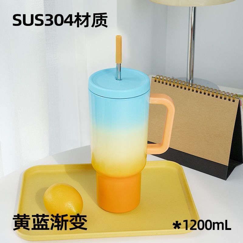 水杯冰霸渐变高颜值吸管杯子新款女夏天车载杯男便携不锈钢保温杯