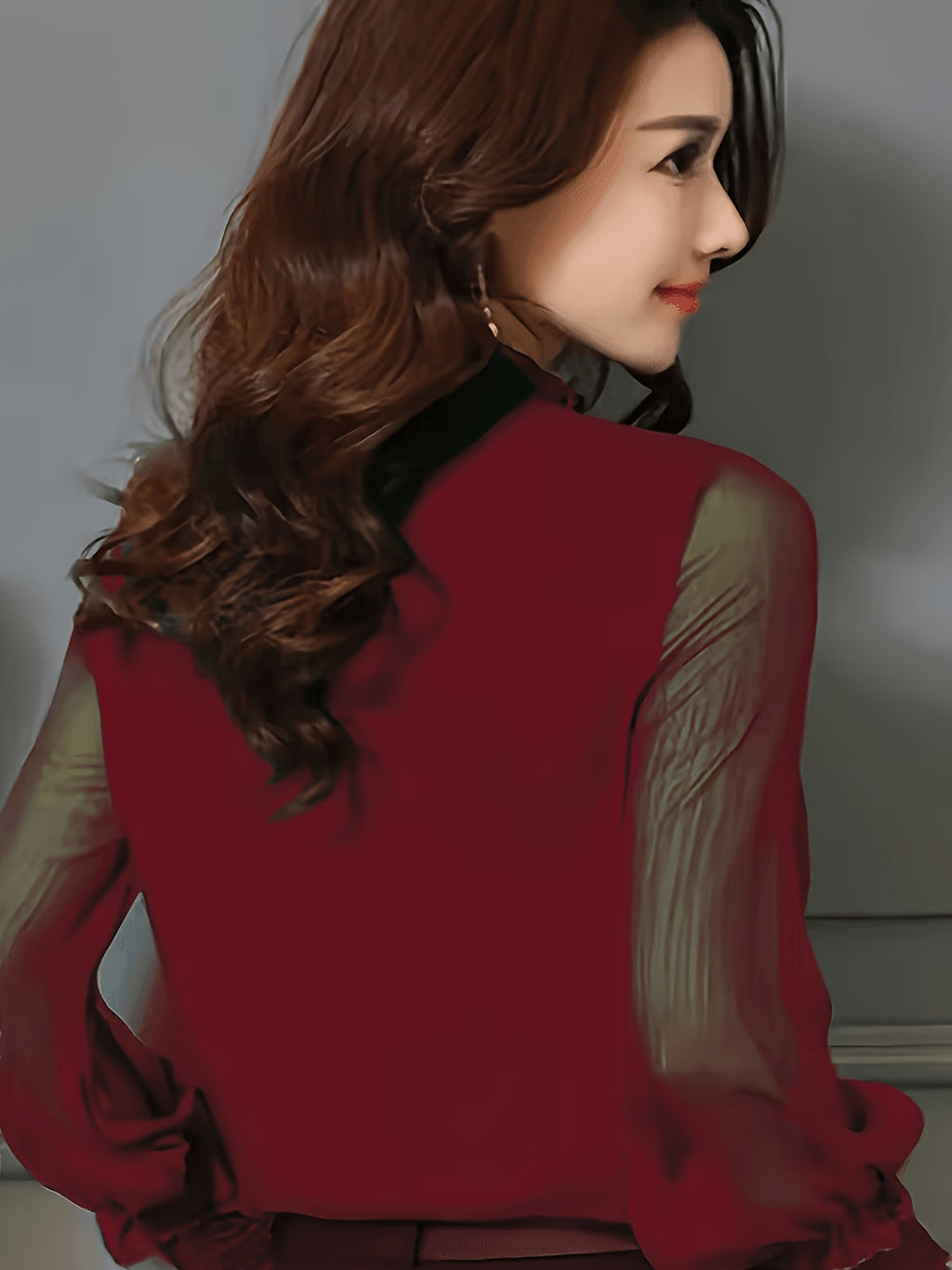 Women's Elegant Office and Daily Shirt - Stand Collar Long Sleeve Non-Sheer Professional Top, All-Season Machine Washable Formal Casual Style Q305
