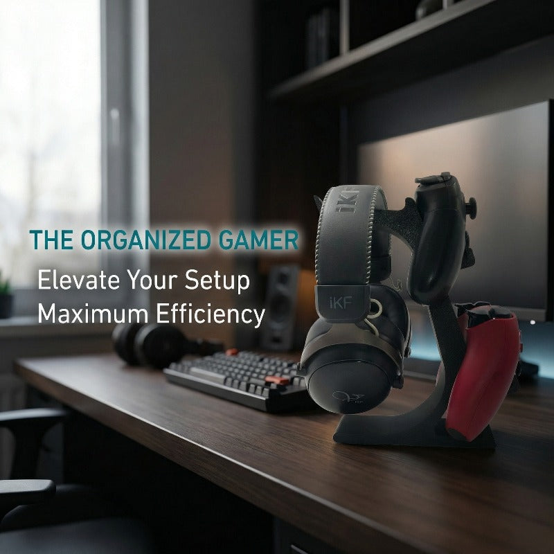 Three-in-One PS5 and Xbox Controller Stand with Headphone Storage Rack, Saves Desktop Space. Suitable for Game Controller Storage, Controller Stand, Headphone Stand, and Other Gaming Accessories
