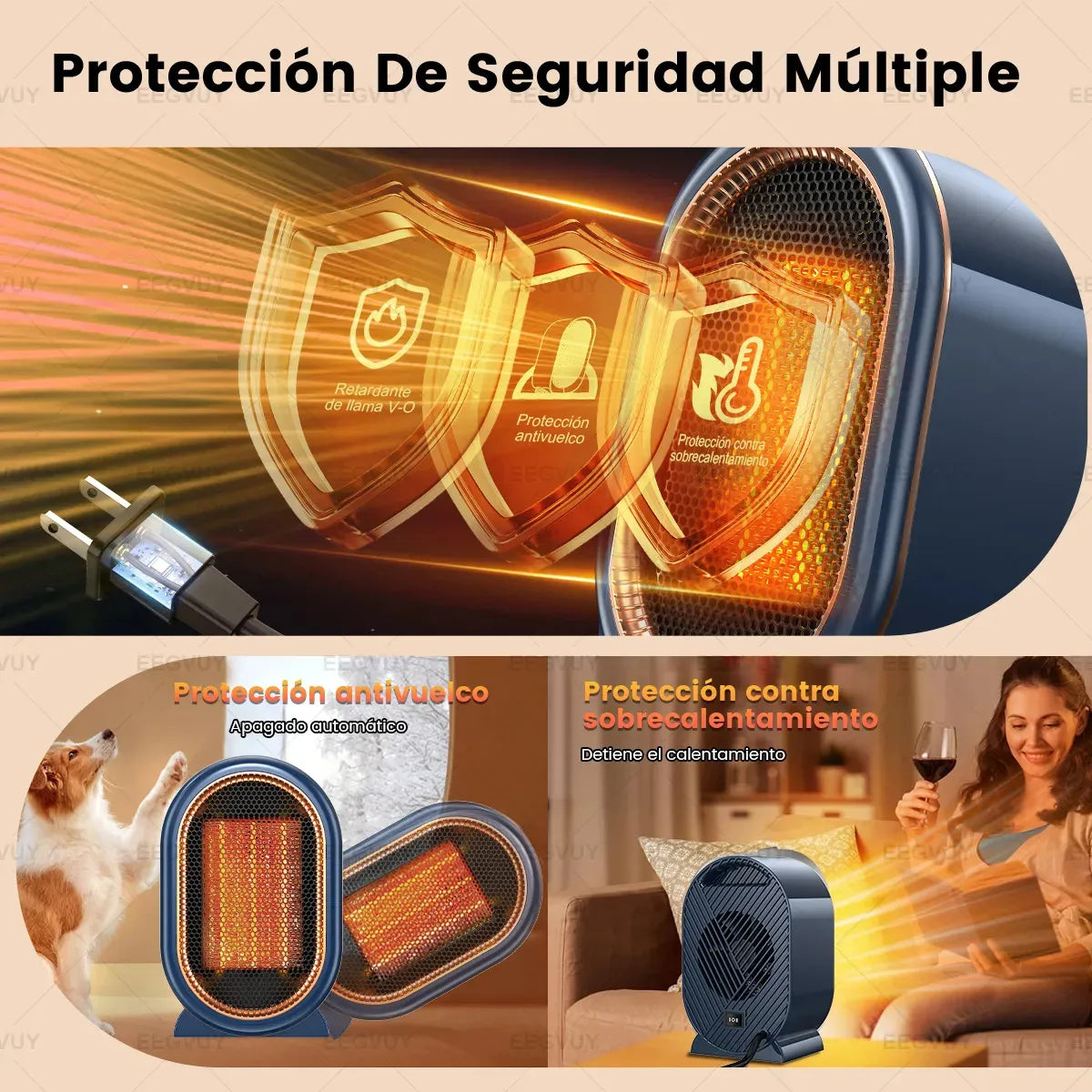 1200W Calentador Eléctrico Pequeños Calefactore Portátiles Para Uso En Interiores, Con Protección Contra Sobrecalentamiento Y Vuelco, Mini Calefactores Personales