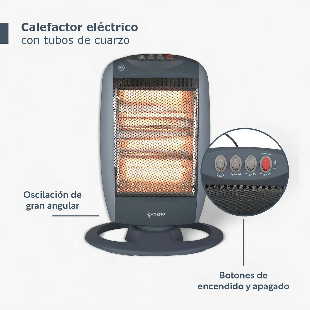 Calefactor Voltio CEC3VOLT eléctrico de cuarzo 3 niveles color gris