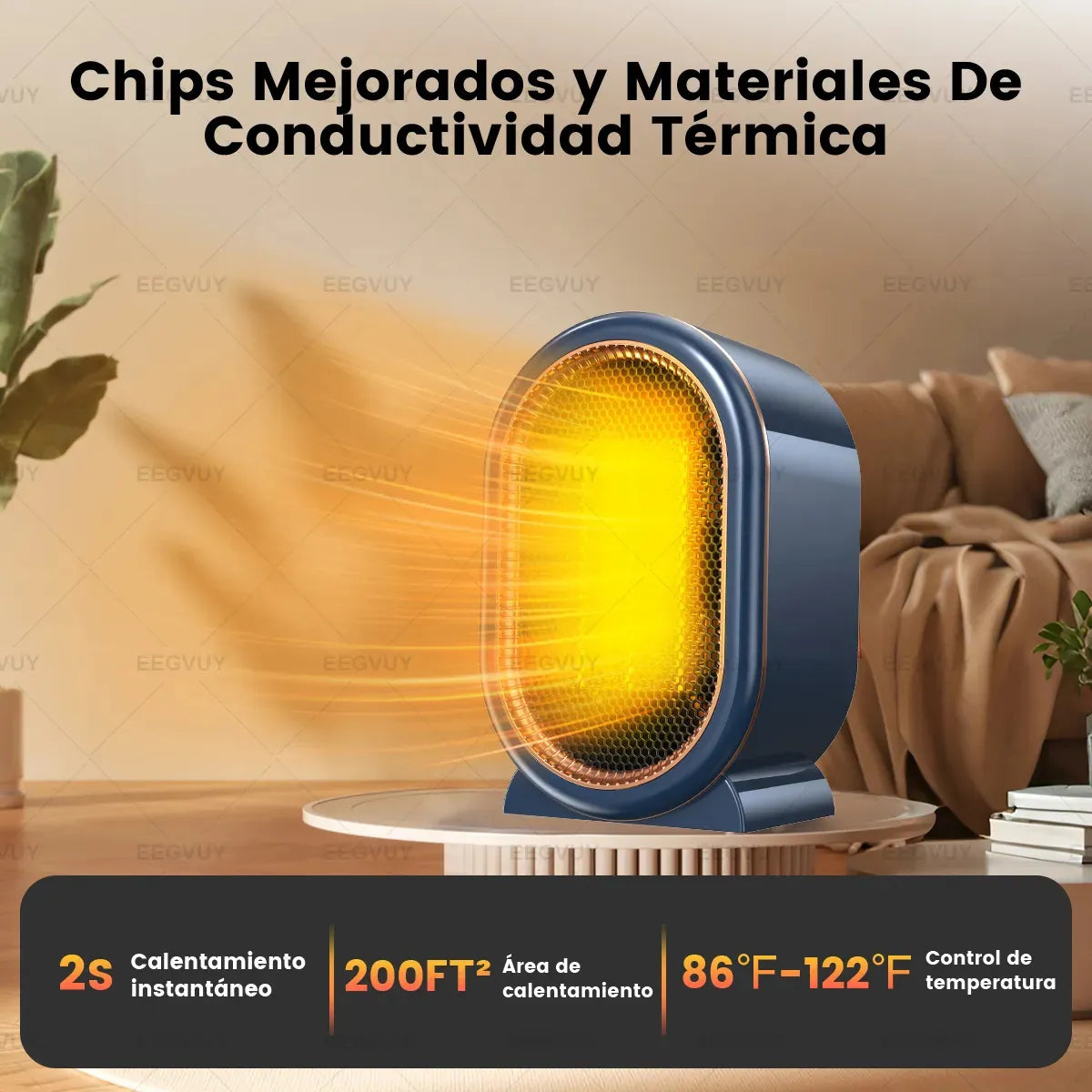 Calefactor Eléctrico De Portátil 1200W Calentador De Aire 2 Modos Calefactor PTC, Mini Calefactores Personales Para Oficina y Hogar
