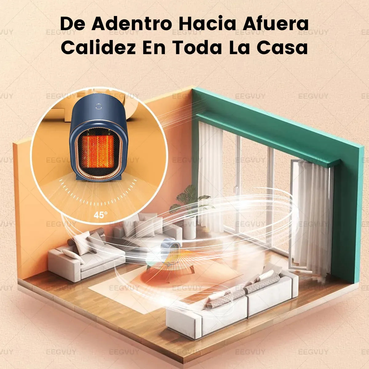 Calefactor Eléctrico De Portátil 1200W Calentador De Aire 2 Modos Calefactor PTC, Mini Calefactores Personales Para Oficina y Hogar