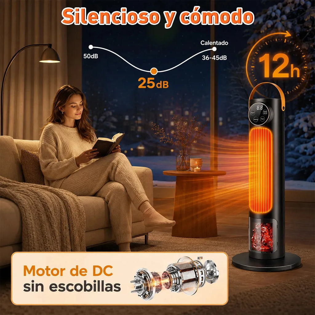 Calefacción eléctrica portátil 1500W calentador de aire 3 modos con calefacción 2S y 1-12H Temporizador de temperatura y efecto 3D Llamada de pantalla de luz 60° Oscilación con control remoto