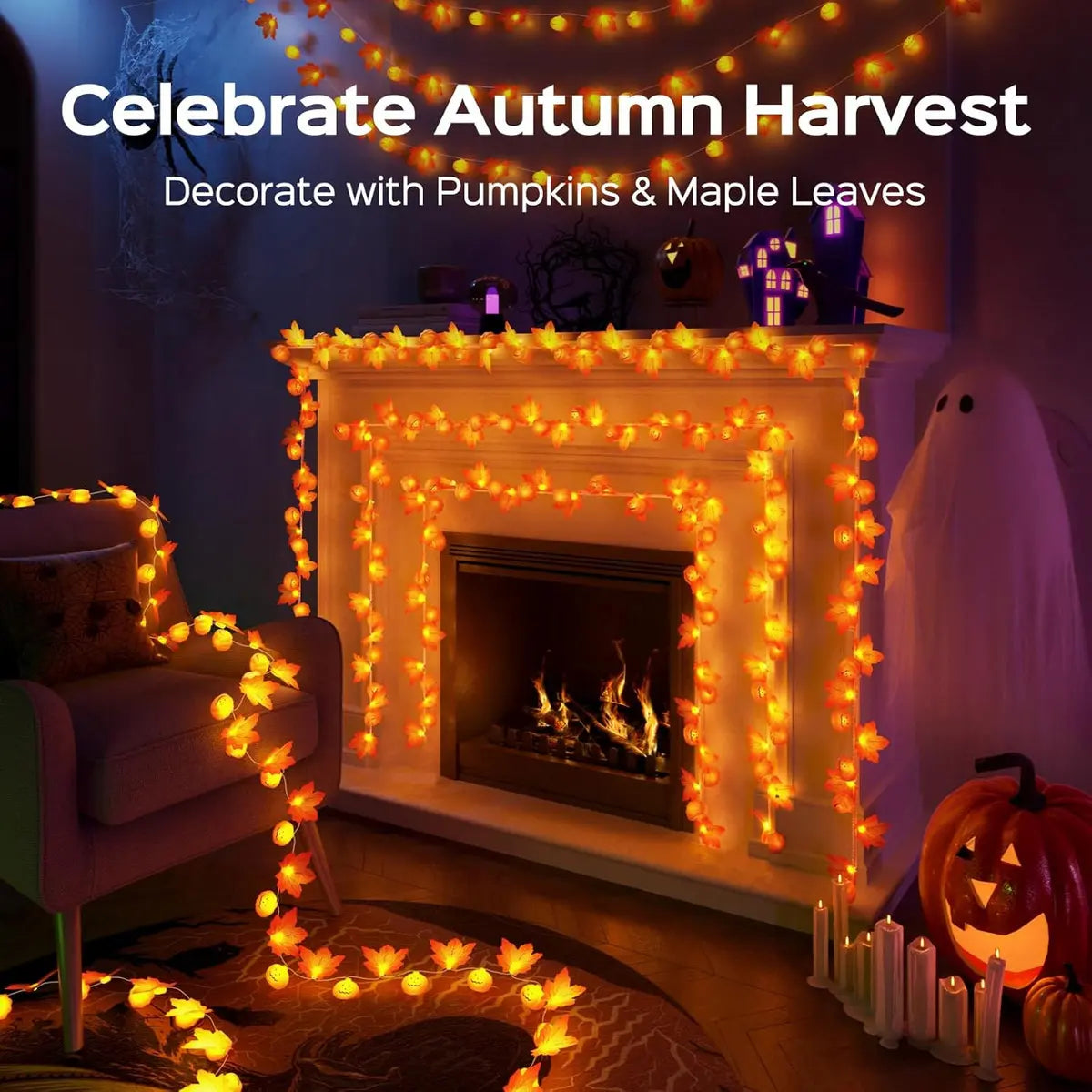 Halloween De Luces 4.5m 30led Decoración Calabazas Adornos Luces Amarillo