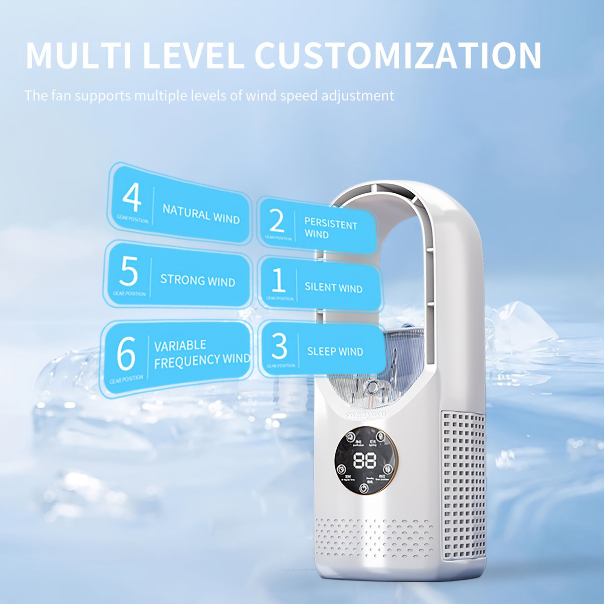 Portable Air Conditioning Fan USB Tower Fan Desktop Bladeless Fan - with Water Mist Cooling, Seven-Color LED Ambient Light, Timer And Smart Shutdown - Perfect for Office, Travel, Camping And Home Essentials