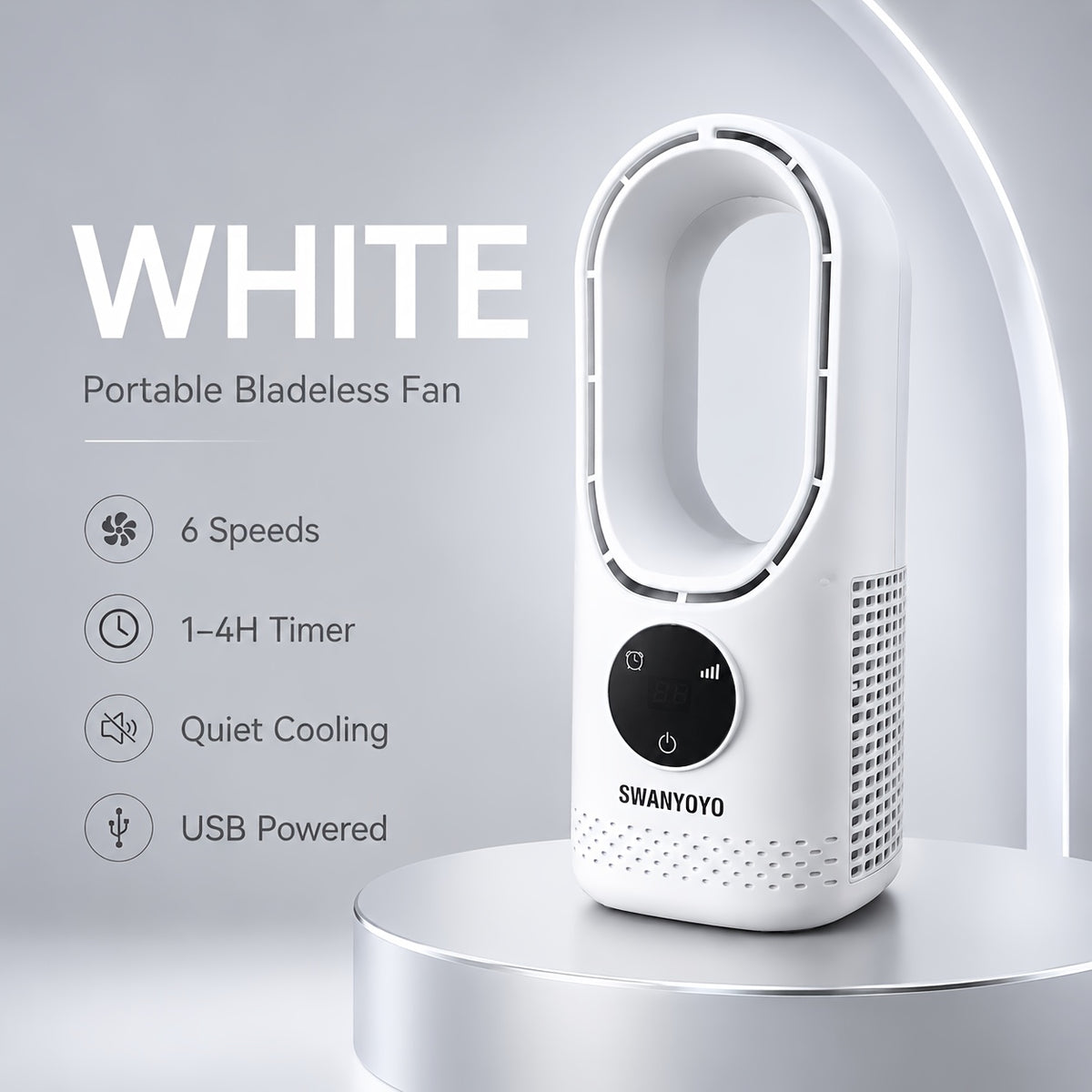 Portable Air Conditioning Fan USB Tower Fan Desktop Bladeless Fan - with Water Mist Cooling, Seven-Color LED Ambient Light, Timer And Smart Shutdown - Perfect for Office, Travel, Camping And Home Essentials