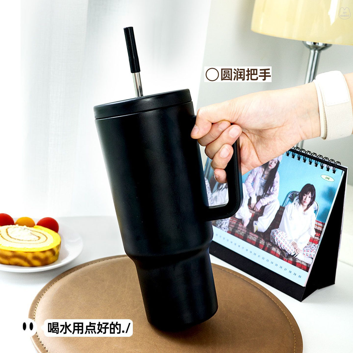 水杯冰霸渐变高颜值吸管杯子新款女夏天车载杯男便携不锈钢保温杯