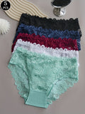 5pcs Floral Lace Panty Set, Women's Comfortable Triangle Panties with Lace Trim