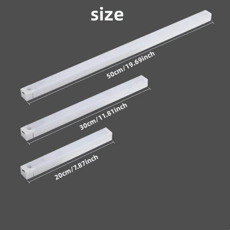 3pcs Warm/White Light 7.87inch/11.81inch/19.69inch Motion Sensor LED Induction Light USB Charging, Magnetic Non Perforated Long Night Light, Suitable for Home and Office Use, Back to School Gift