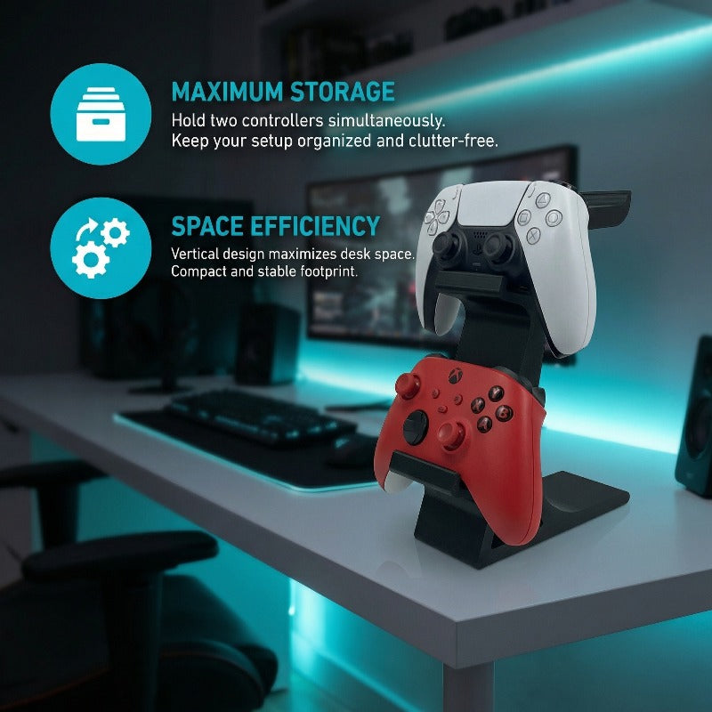 Three-in-One PS5 and Xbox Controller Stand with Headphone Storage Rack, Saves Desktop Space. Suitable for Game Controller Storage, Controller Stand, Headphone Stand, and Other Gaming Accessories