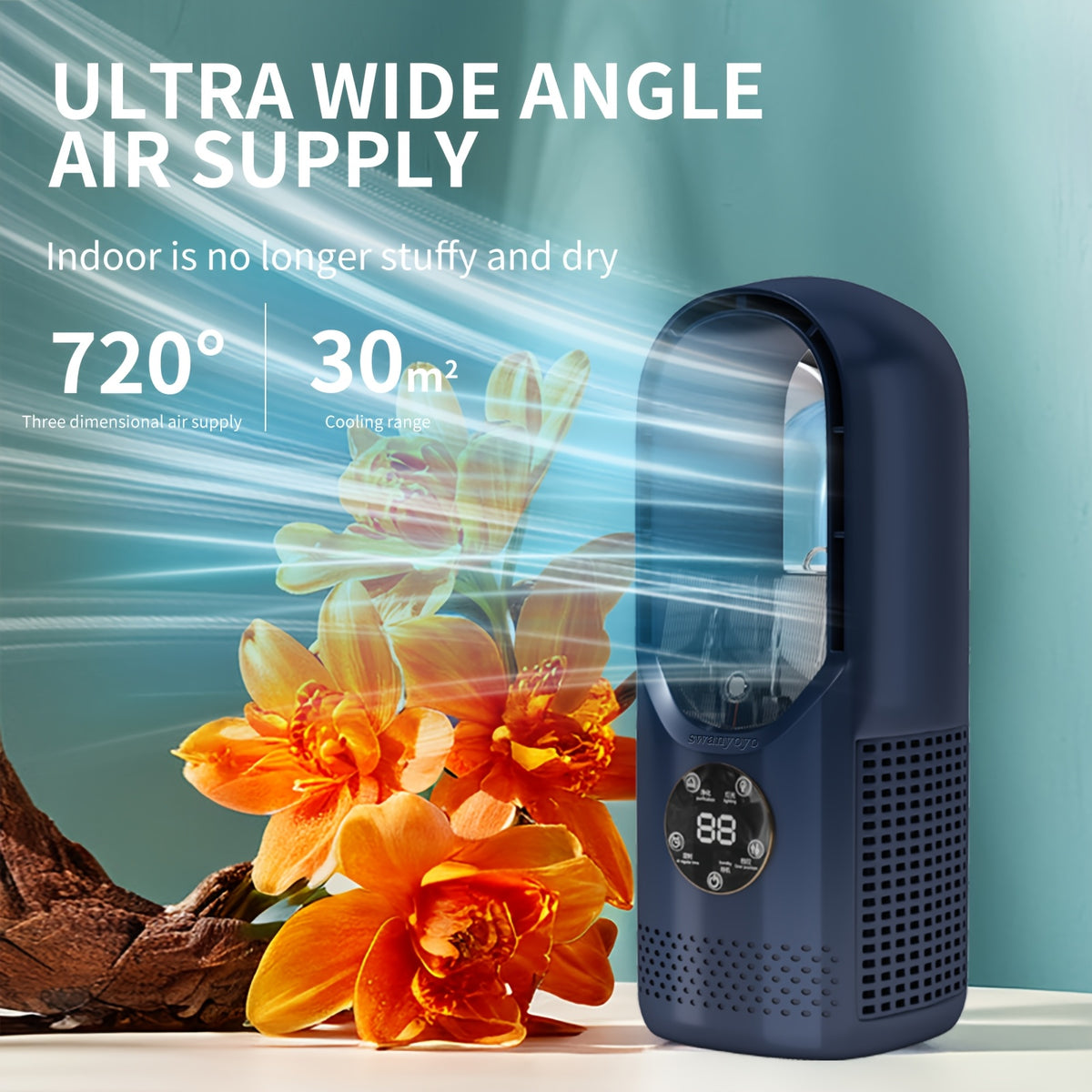 Portable Air Conditioning Fan USB Tower Fan Desktop Bladeless Fan - with Water Mist Cooling, Seven-Color LED Ambient Light, Timer And Smart Shutdown - Perfect for Office, Travel, Camping And Home Essentials