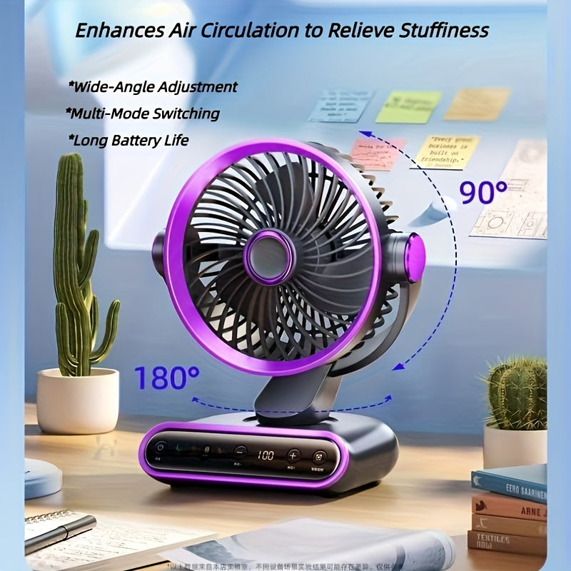Smart Desktop Circulation Fan, 4 Modes And 100 Adjustable Speeds, Timed Use with Long Battery Life, for Bedroom, Office, Living Room, And Outdoor