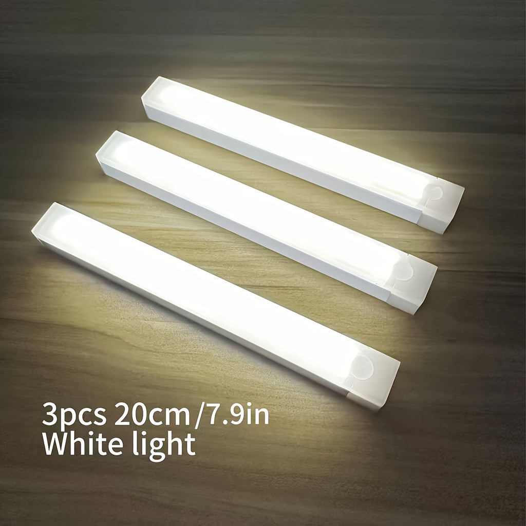 3pcs Warm/White Light 7.87inch/11.81inch/19.69inch Motion Sensor LED Induction Light USB Charging, Magnetic Non Perforated Long Night Light, Suitable for Home and Office Use, Back to School Gift