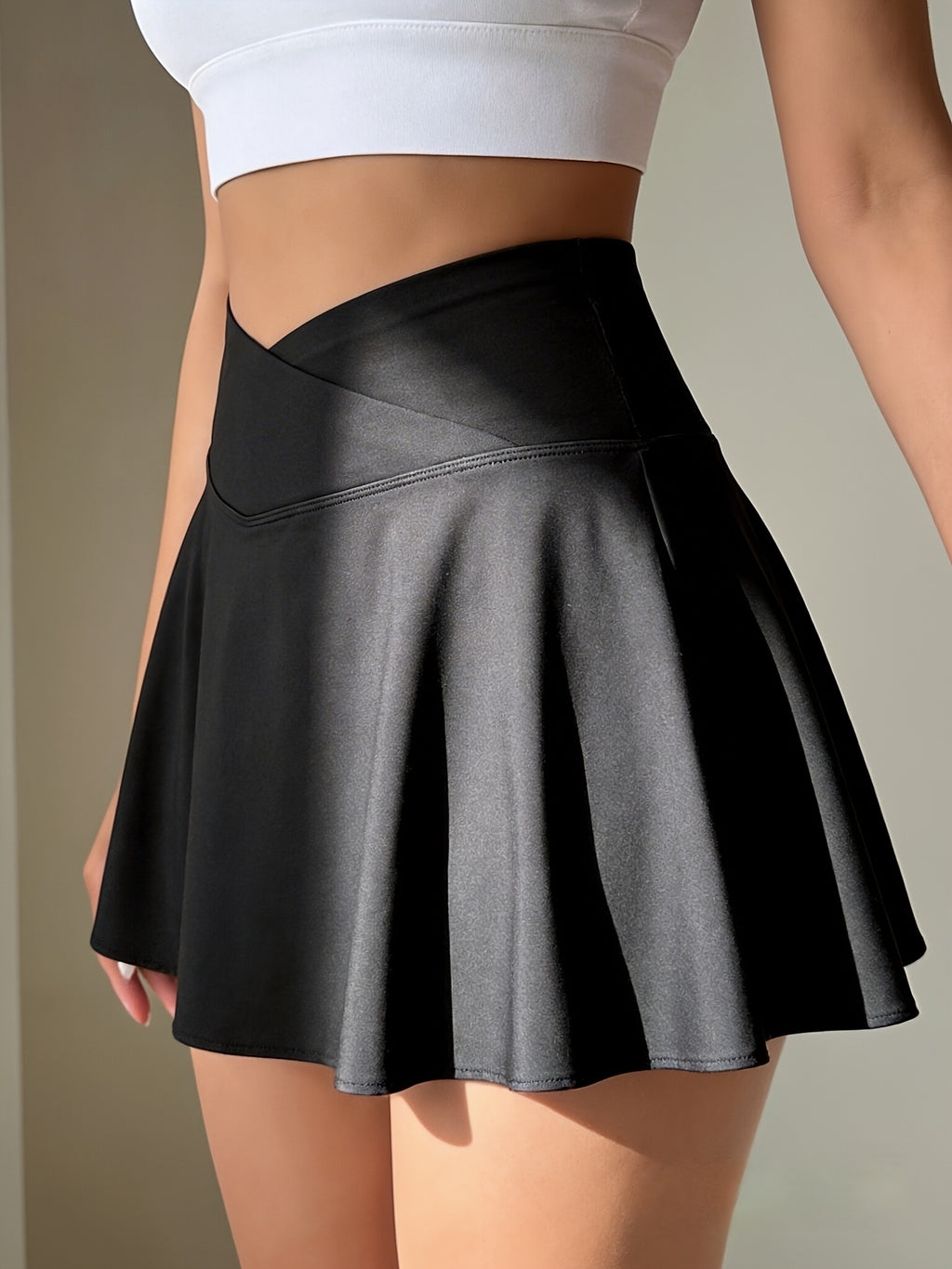 Cross V Waist Tennis Skirt With Pockets For Women, High Waist Ruched Golf Skorts With Built-in Shorts, Athletic Running Pickleball Workout Skirt