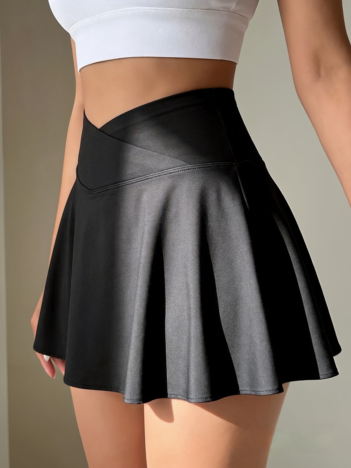 Cross V Waist Tennis Skirt With Pockets For Women, High Waist Ruched Golf Skorts With Built-in Shorts, Athletic Running Pickleball Workout Skirt