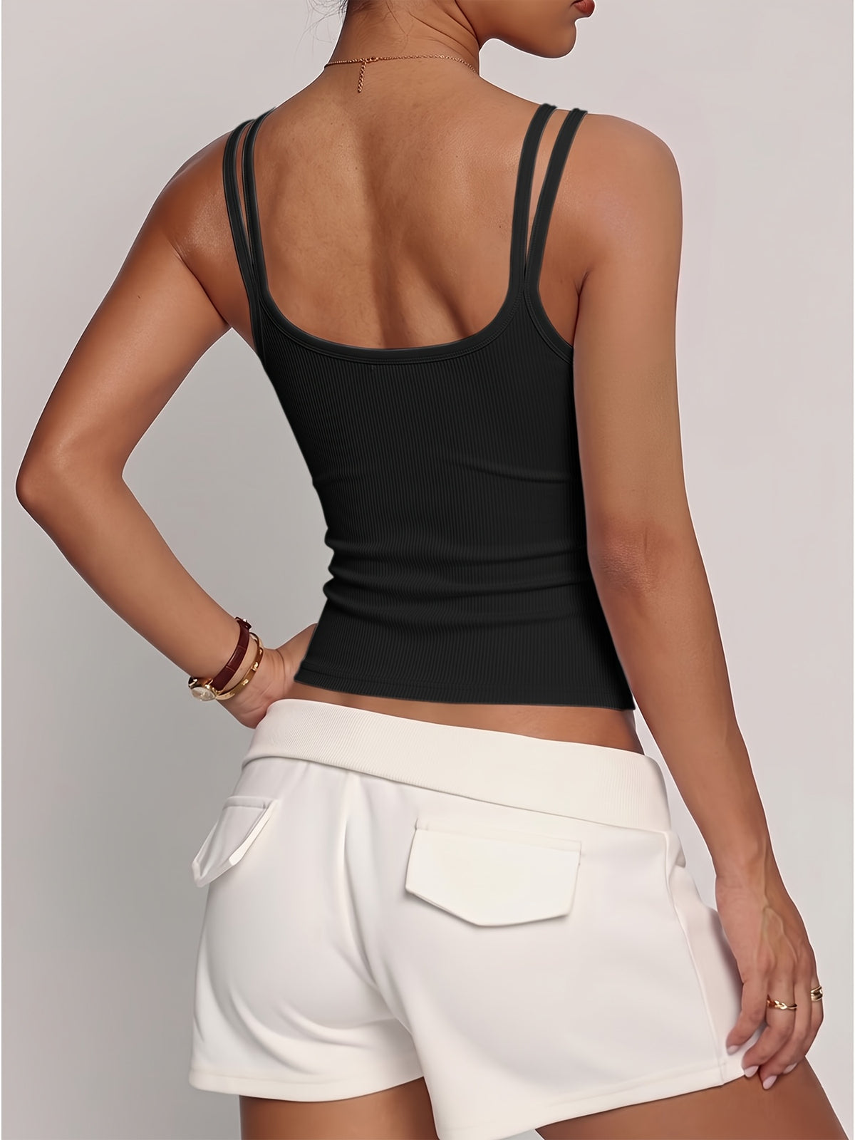 Women's Sexy Camisole Round Neck Tank Top - Ribbed Sleeveless Slim Fit Base Layer, Breathable, Comfortable, Moisture-Wicking, Casual and Versatile, Women's Camisole